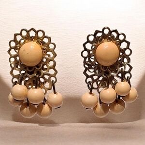 Peach Colored Dangle Clip-on Earrings